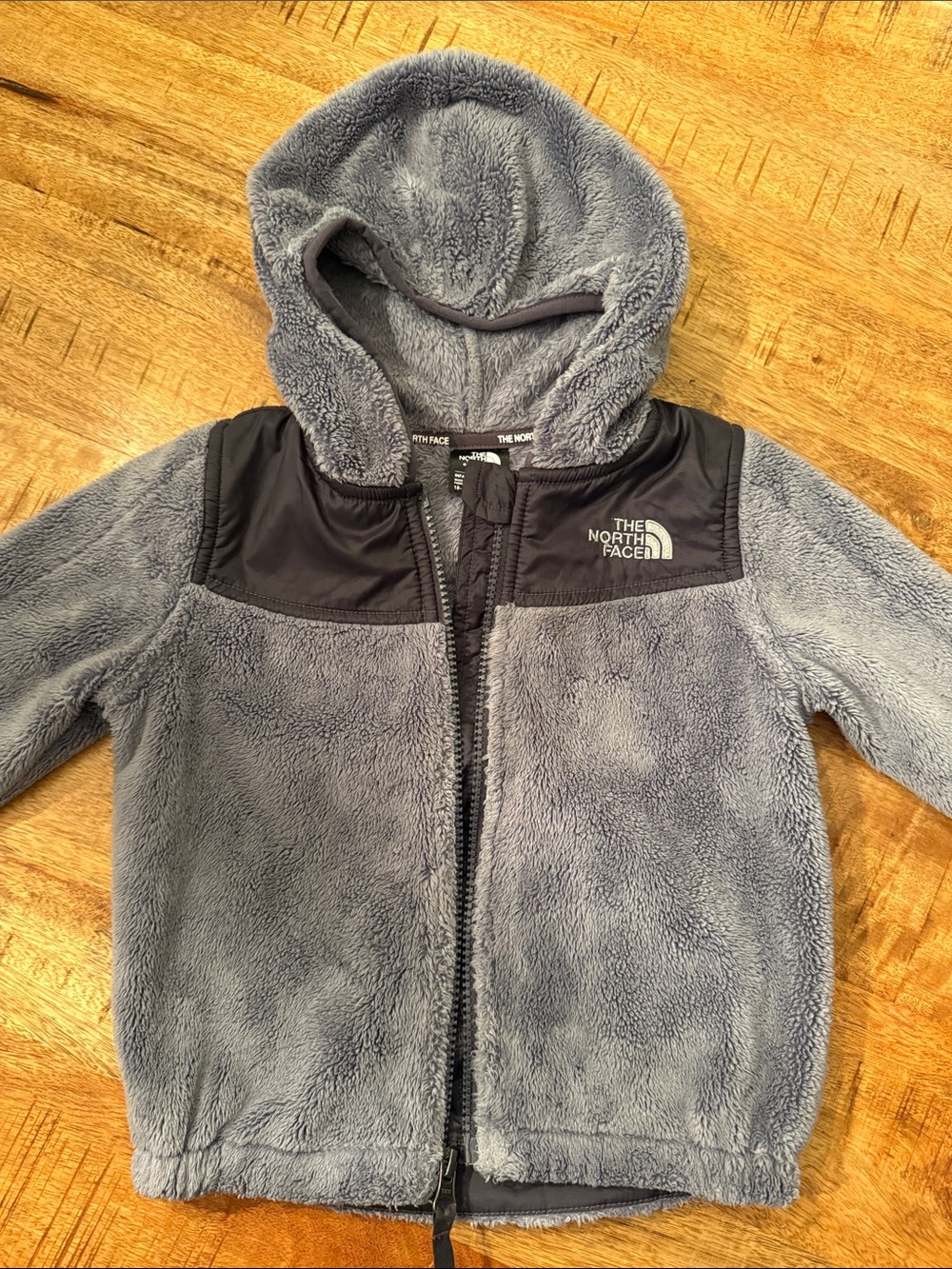 The North Face Gray Plush Fleece Hoodie with Black Shoulder Yoke